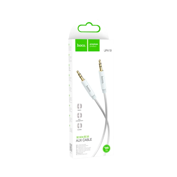 Кабель AUX HOCO UPA19 Jack 3.5mm (m)-Jack 3.5mm (m) 2.0м нейлон серебряный (1/31/310)