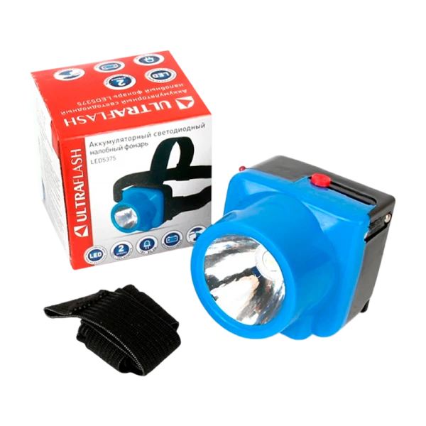 Фонарь налобный Ultraflash LED5375 1W 1LED от аккумулятора IP43 синий (1/180)