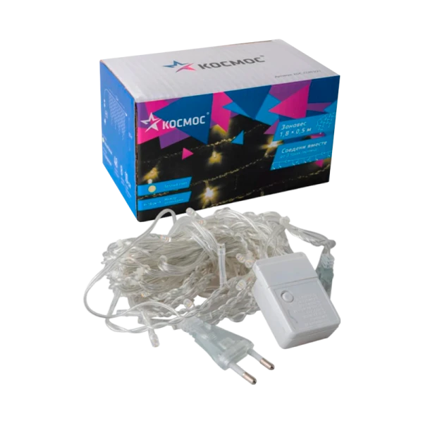 Гирлянда Космос "Бахрома" 48LED 1,8x0,5м схема нитей 1/2/3/5/3/2 белый теплый (1/96)
