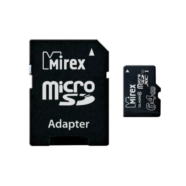 Карта памяти microSD Mirex 64GB Class10 UHS-I (U1) 104 МБ/сек с адаптером