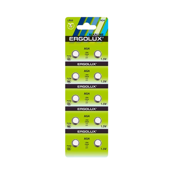 Батарейка Ergolux G4/LR626/LR66/377A/177 BL10 Alkaline 1.5V (10/100/2000)
