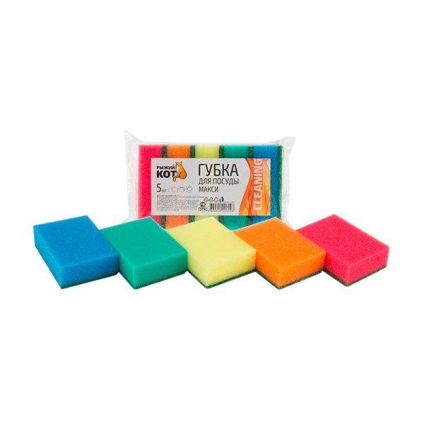 Губка Рыжий кот "Макси" 95х65х30мм поролон ассорти (1/40)