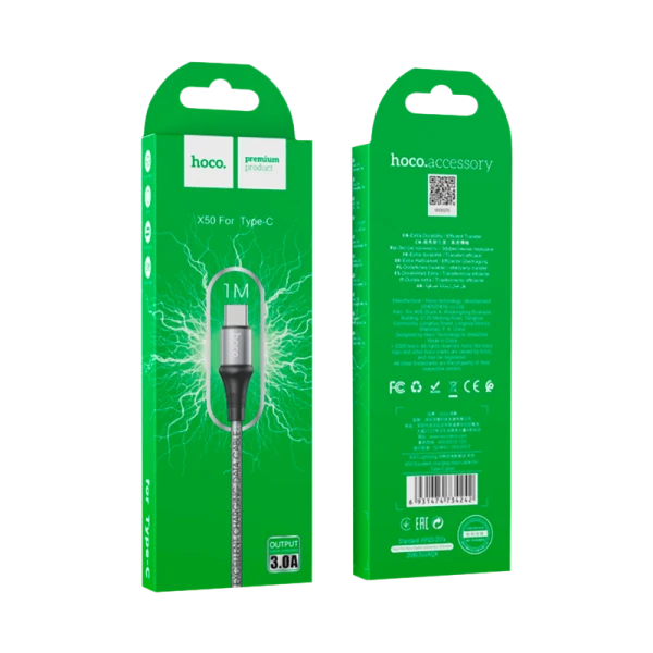 Кабель HOCO X50 USB (m)-Type-C (m) 1.0м 3.0A нейлон серый (1/31/310)