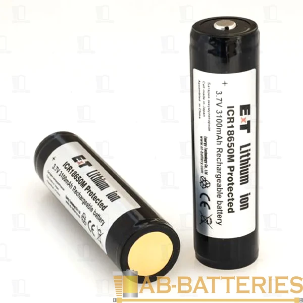 Аккумулятор ET ICR18650M&nbsp;&nbsp;Protected 18.0*65.0, 3100mAh, Li-Ion, в пластиковом боксе на 2шт (2/400)