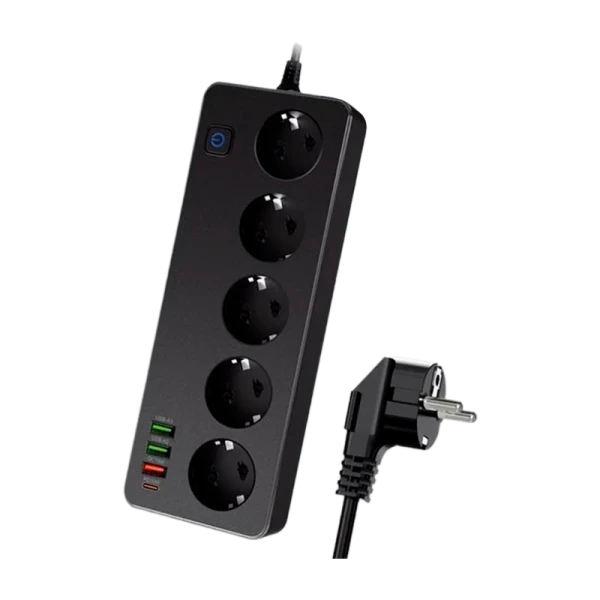 Сетевой фильтр Live Power LP SF501 5р.С/З 10A 3USB A+C Gan 45W с выкл. 2.0м черный (1/30)