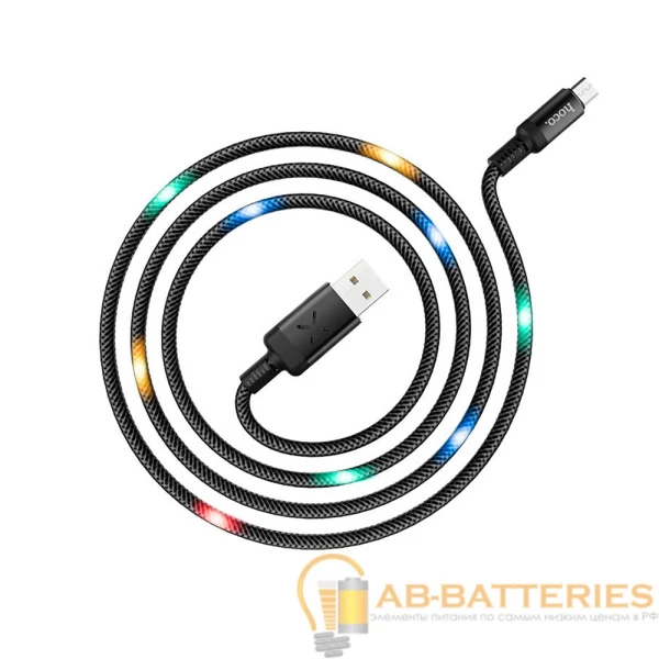 Кабель HOCO U63 USB (m)-microUSB (m) 1.2м 2.4A силикон подсветка от звука черный (1/28/168)