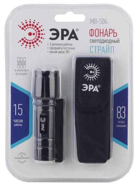 Фонарь универсальный ЭРА MB-504 Страйп 1W COB от батареек 3 режима черный