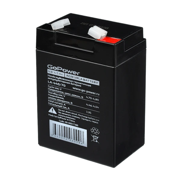 Аккумулятор свинцово-кислотный GoPower LA-445/70 4V 4.5Ah клеммы T1/ F1 (1/20)