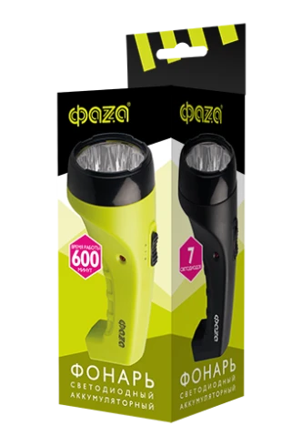 Фонарь туристический Фаzа AccuF2-L07 7LED от аккумулятора прямая подзарядка зеленый (1/20)