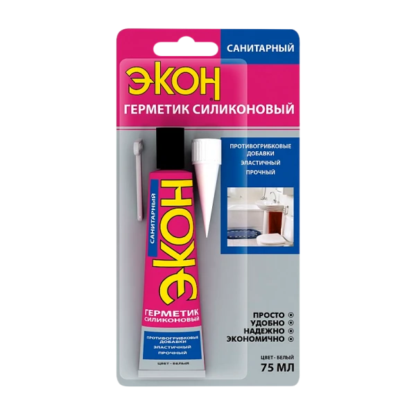 Герметик Экон 75мл силиконовый санитарный BL1 белый голубой (1/24)