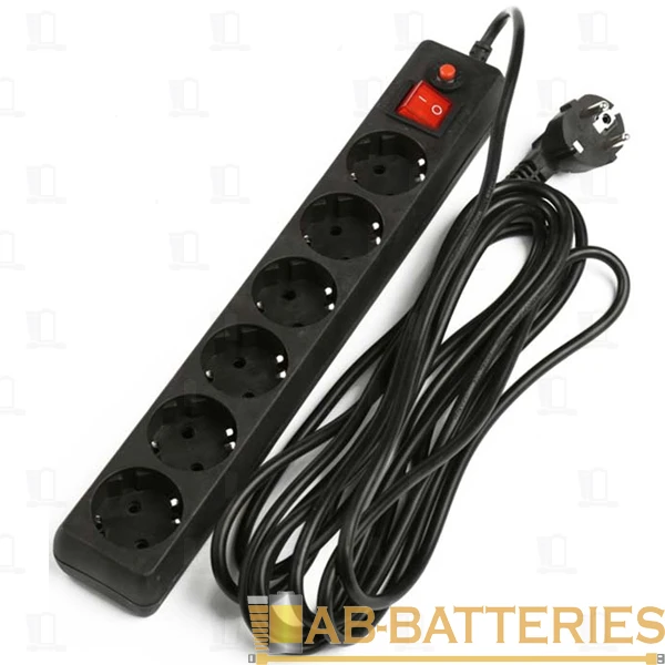 Сетевой фильтр Гарнизон ЕНB-15 6р.С/З 10A с выкл. 90 Дж 5.0м ПВС 3x0.75мм² черный (1/30)