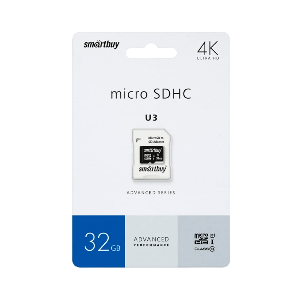 Карта памяти microSD Smartbuy Advanced Series 32GB Class10 UHS-I (U3) 90 МБ/сек V30 A1 с адаптером