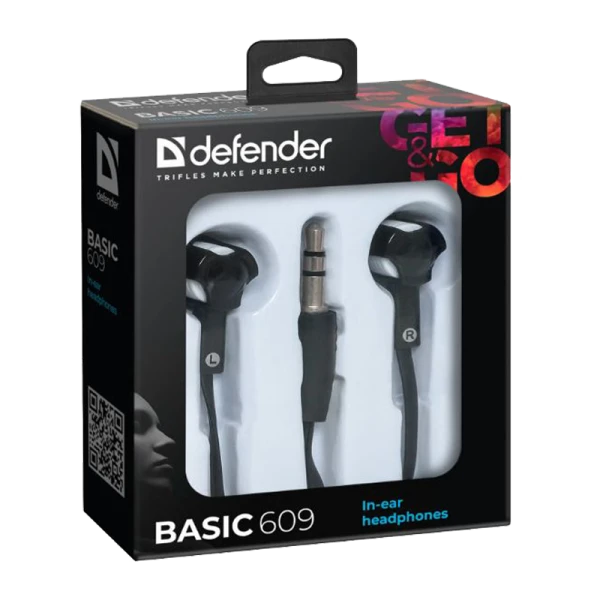 Наушники внутриканальные Defender 609 Basic черный белый (1/50)