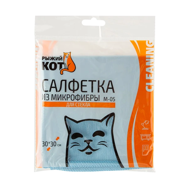 Салфетка Рыжий кот M-05 30х30см микрофибра для стекла голубой (1/40/200)