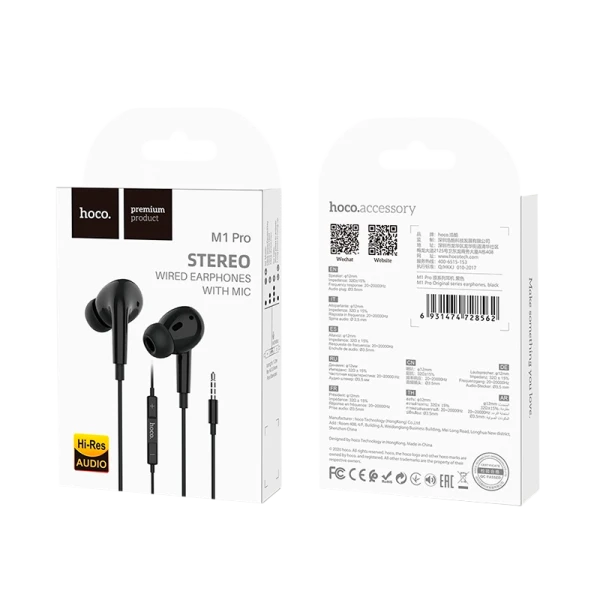Наушники внутриканальные HOCO M1 PRO с микр. черный (1/34/340)