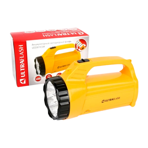 Фонарь туристический Ultraflash LED3819CSM 1.2W 9LED+12SMD от аккумулятора IP22 2 режима желтый (1/4