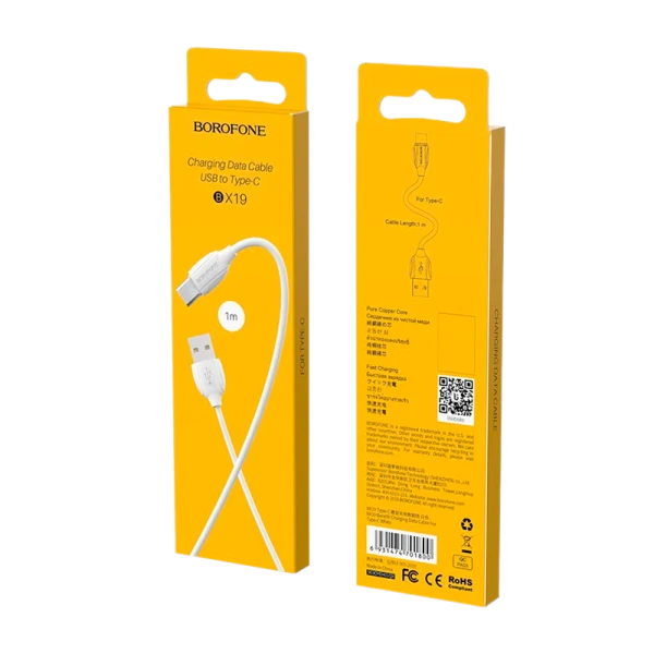 Кабель Borofone BX19 USB (m)-Type-C (m) 1.0м 3.0A ПВХ белый (1/648)