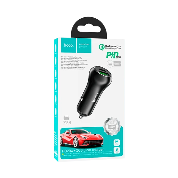 Автомобильное З/У HOCO Z38 1USB/Type-C QC3.0 черный (1/12/120)