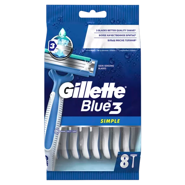 Бритва Gillette BLUE3 Simple Sensitive 3 лезвия прорезиненная ручка 8шт. (1/6)
