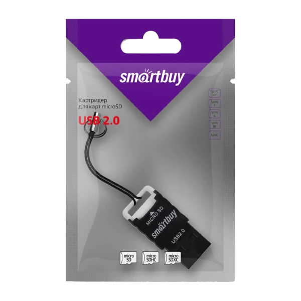 Картридер Smartbuy 707 USB2.0 microSD черный (1/20)