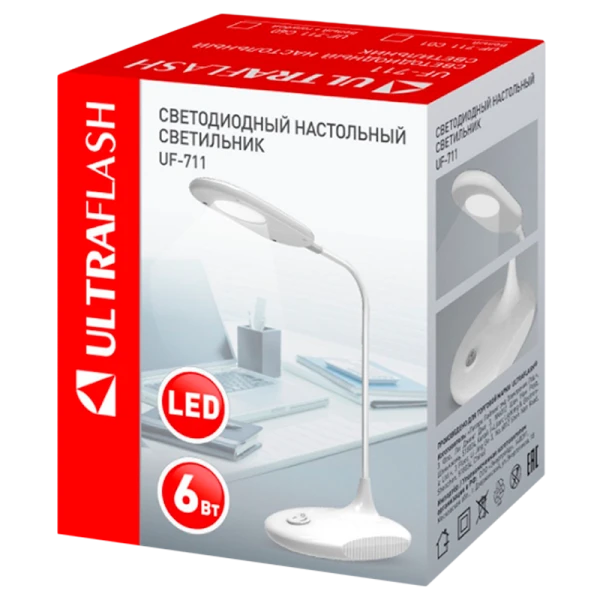 Светильник настольный Ultraflash UF-711 6W 220V 1LED на основании белый (1/40)