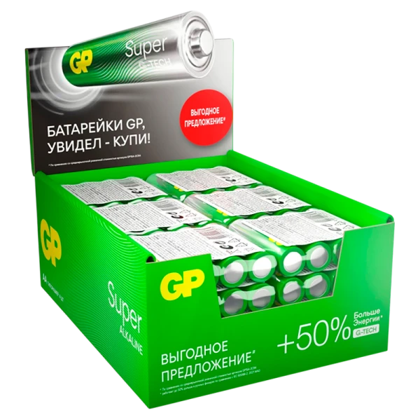 Батарейка GP Super G-Tech LR6 AA Shrink 4 Alkaline 1.5V (4/96/384)