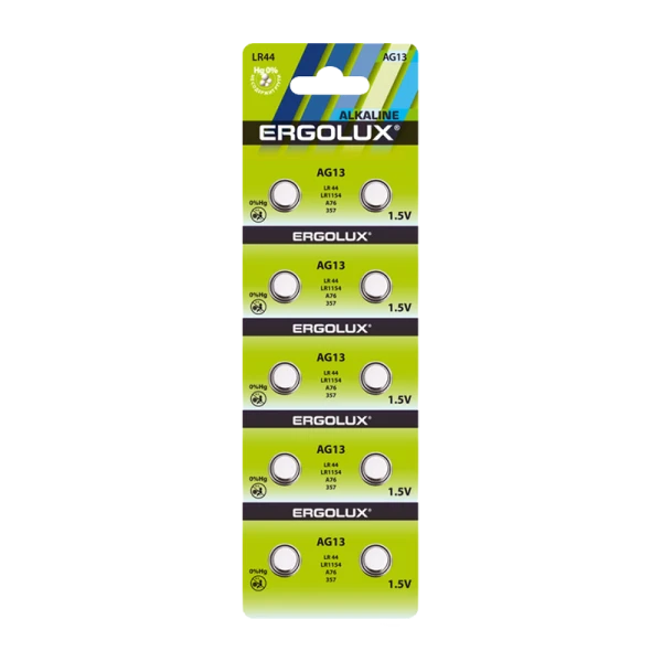 Батарейка Ergolux G13/LR1154/LR44/357A/A76 BL10 Alkaline 1.5V (10/100/2000)