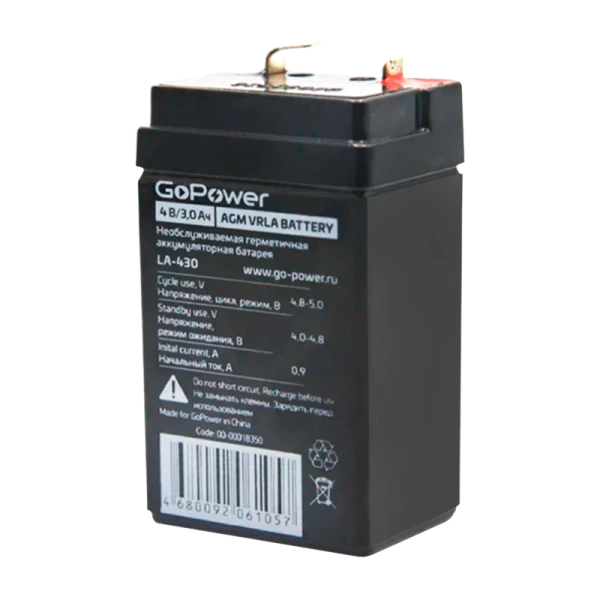 Аккумулятор свинцово-кислотный GoPower LA-430 4V 3Ah клеммы T0 (1/20)
