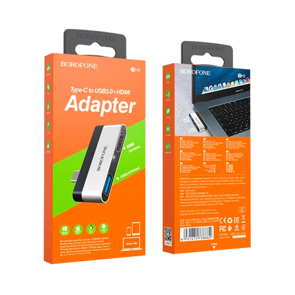 USB-Хаб Borofone DH2 1USB+HDMI Type-C (m) USB3.0 серебряный (1/27/162)
