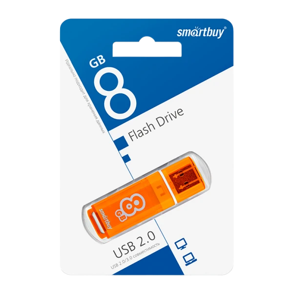 Флеш-накопитель Smartbuy Glossy 8GB USB2.0 пластик оранжевый