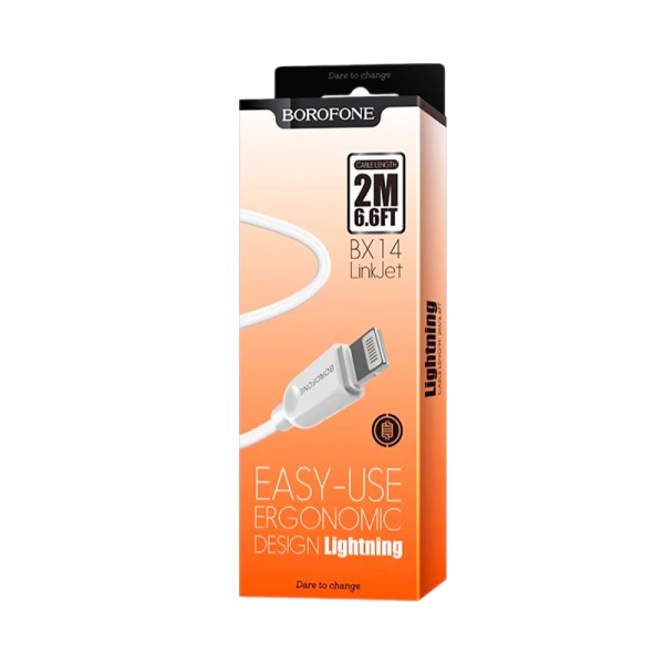 Кабель Borofone BX14 USB (m)-Lightning (m) 2.0м 2.0A ПВХ белый (1/360)