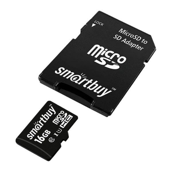 Карта памяти microSD Smartbuy 16GB Class10 UHS-I (U1) 10 МБ/сек с адаптером