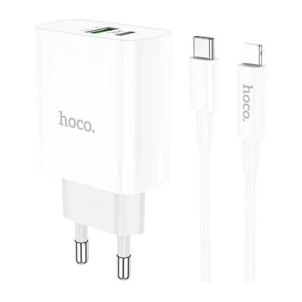 Сетевое З/У HOCO C80A 1USB/Type-C 3.1A 20W QC3.0 с кабелем Type-C-Lightning белый (1/12/120)