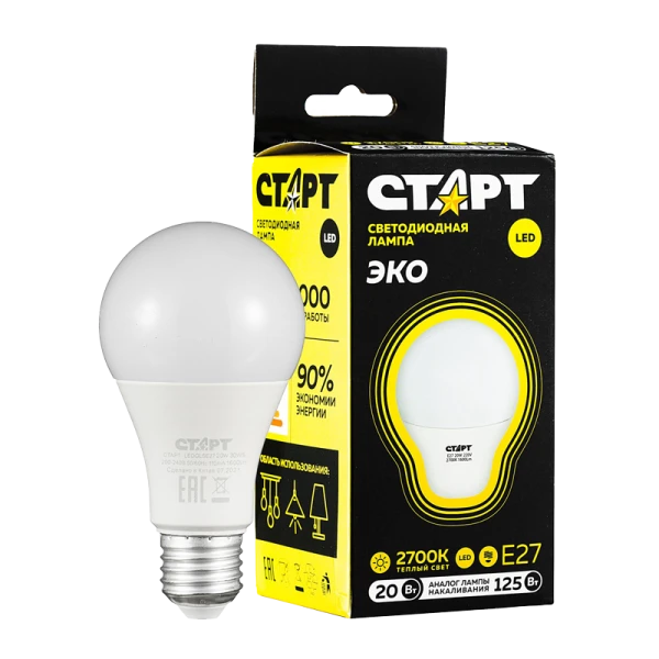 Лампа светодиодная Старт GLS E27 20W 3000К 220V груша Black матовая (1/10/100)