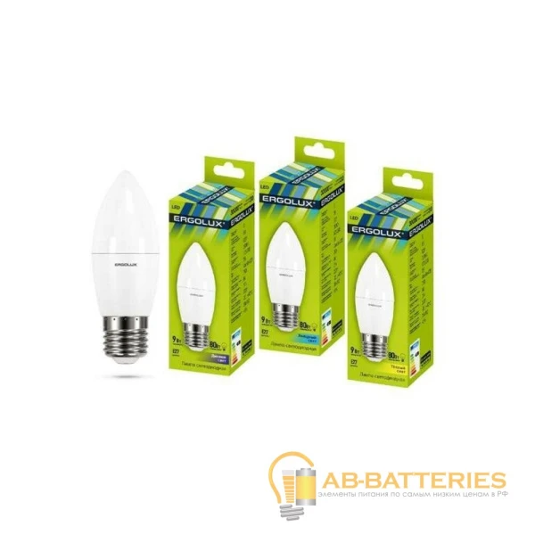 Лампа светодиодная Ergolux C35 E27 9W 6500К 172-265V свеча (1/10/100)