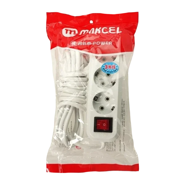 Удлинитель MRM-Power M-313 3р.С/З 10A 5.0м с выкл. белый (1/48)