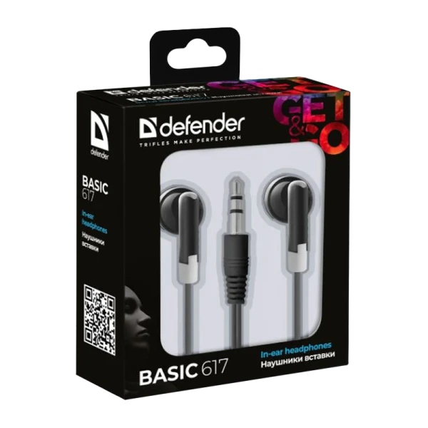 Наушники внутриканальные Defender 617 Basic черный (1/200)