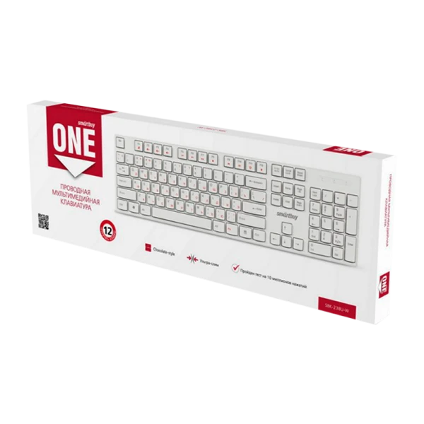 Клавиатура проводная Smartbuy 238 ONE классическая USB 1.5м мультимед. белый (1/20)