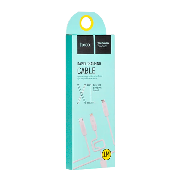 Кабель HOCO X1 USB (m)-2хType-C/Lightning/microUSB (m) 1.0м 2.4A ПВХ белый (1/30/300)