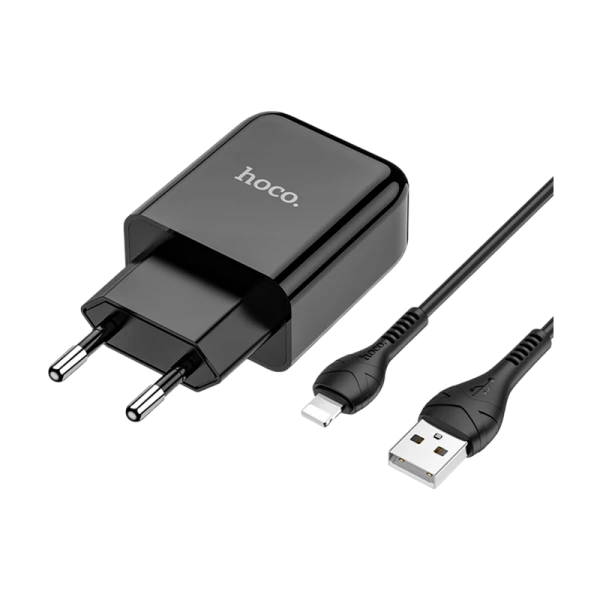 Сетевое З/У HOCO N2 1USB 2.0A с кабелем Lightning черный (1/13/130)