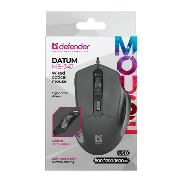 Мышь проводная Defender MB-347 Datum классическая USB черный (1/40)