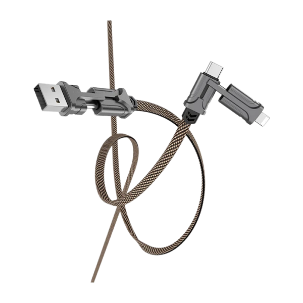 Кабель HOCO S22 USB (m)-Lightning/2xType-C 1.2м 3.0A ткань черный (1/16/160)