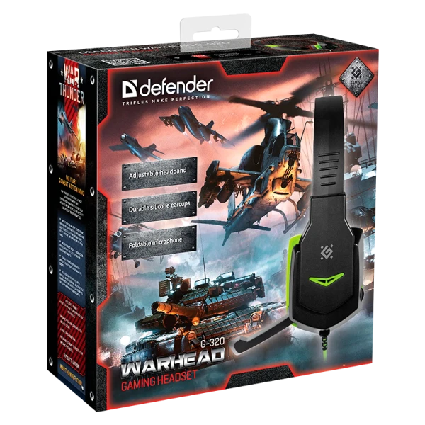 Наушники полноразмерные Defender G-320 Warhead с микр. игровые черный зеленый (1/20)