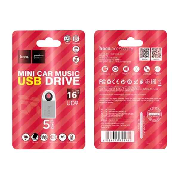 Флеш-накопитель HOCO UD9 16GB USB2.0 металл серебряный (1/80)