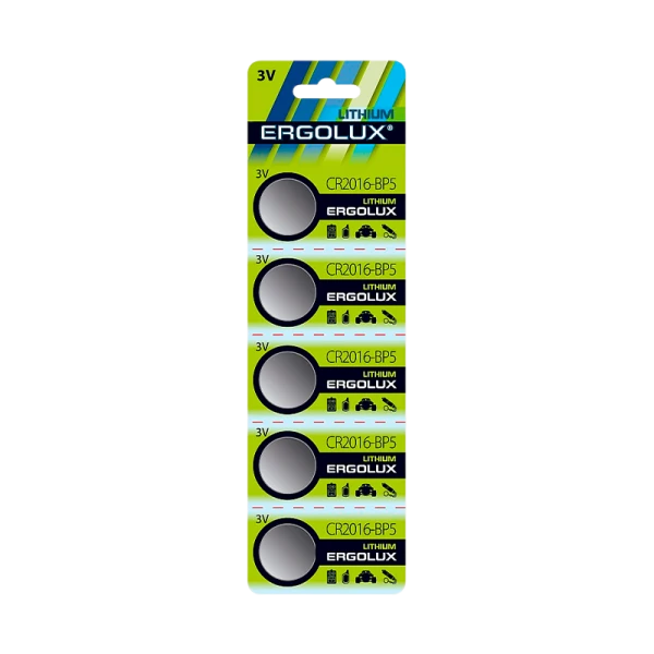 Батарейка Ergolux CR2016 BL5 Lithium 3V (5/100/2000)