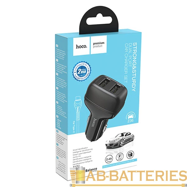 Автомобильное З/У HOCO Z36 2USB 2.1A с кабелем Type-C черный (1/14/140)