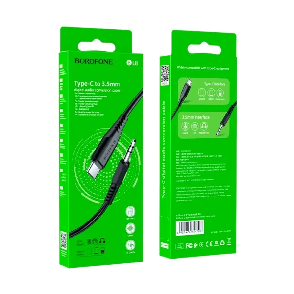 Кабель AUX Borofone BL18 Jack 3.5mm (m)-Type-C (m) 1.0м силикон черный (1/63/252)