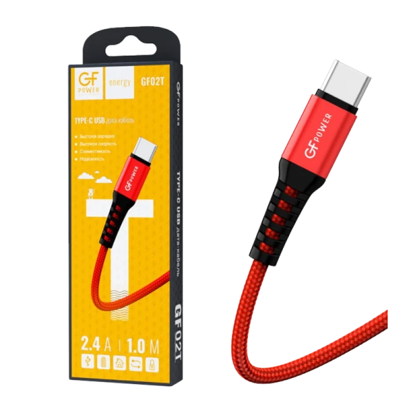 Кабель GFPower 02T USB (m)-Type-C (m) 1.0м 2.4A нейлон красный (1/200/800)