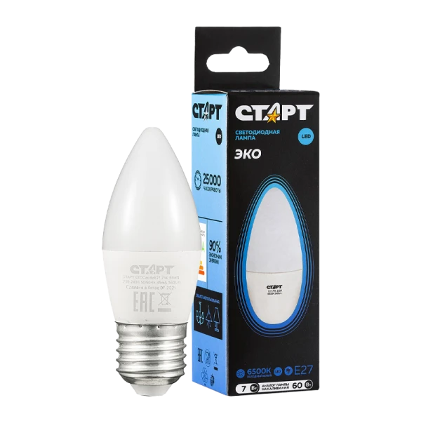 Лампа светодиодная Старт B35 E27 7W 6500К 220V свеча Black матовая (1/10/100)
