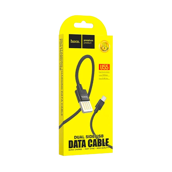 Кабель HOCO U55 USB (m)-microUSB (m) 1.2м 2.4A нейлон черный (1/25/250)